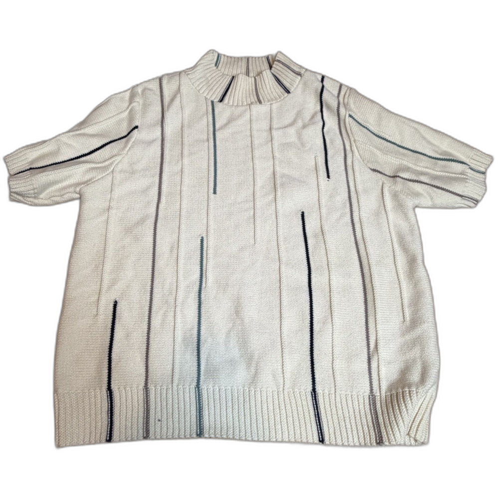 Bohme Cream Stripe Short Sleeve Knit Top Size M
